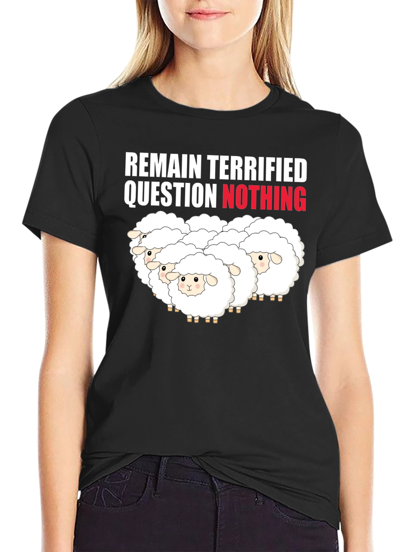 Remain Terrified Sheep Graphic T-Shirt