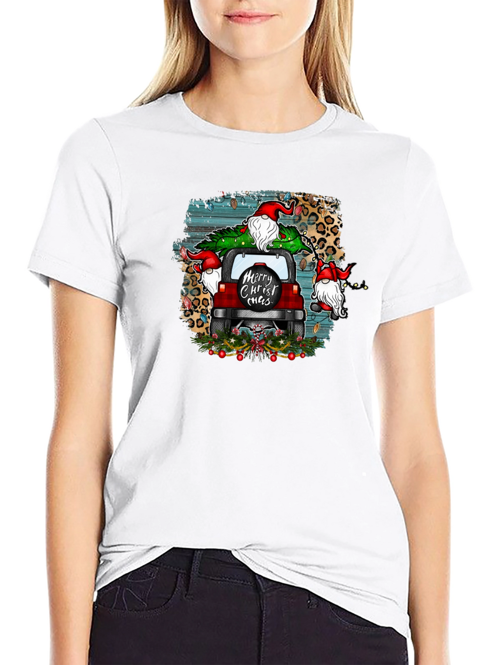 Merry Christ-mas Tee Gnome Red Car Christmas Tree