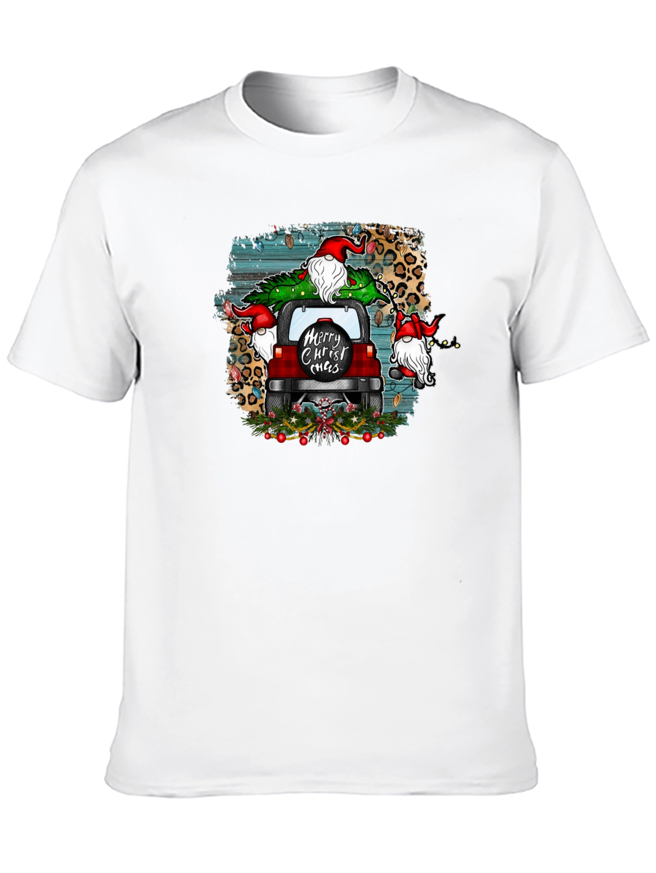 Merry Christ-mas Tee Gnome Red Car Christmas Tree