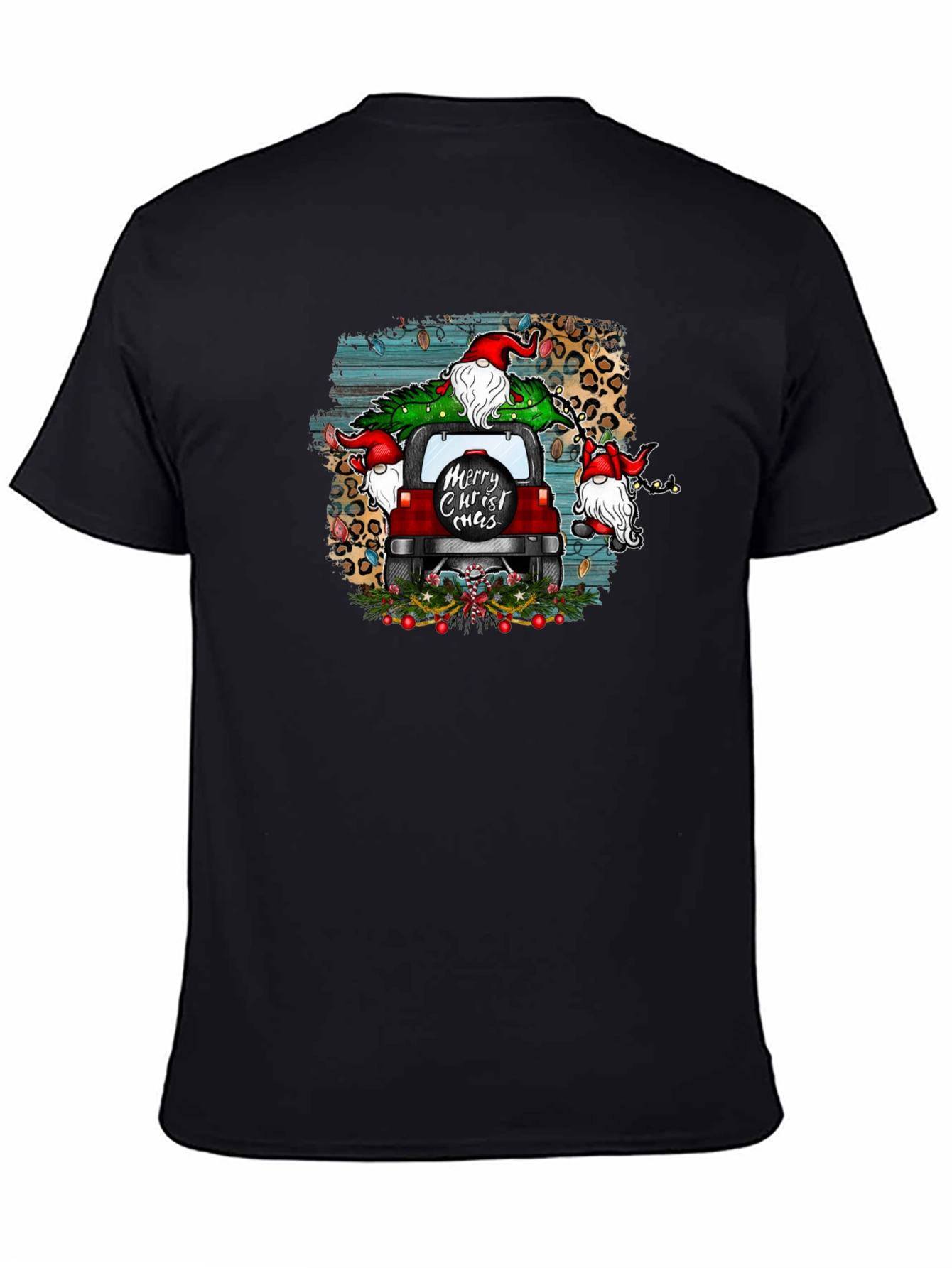 Merry Christ-mas Tee Gnome Red Car Christmas Tree