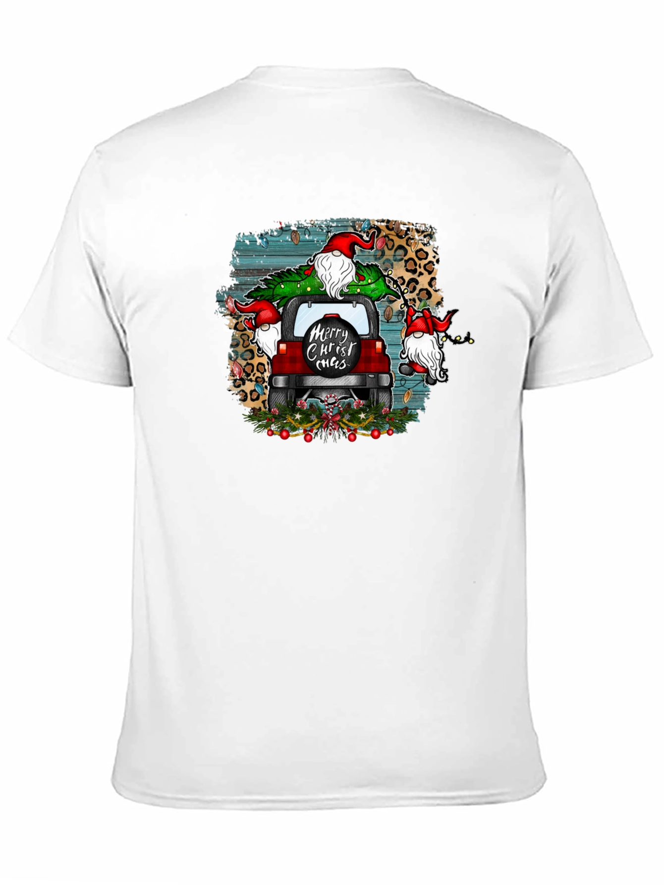 Merry Christ-mas Tee Gnome Red Car Christmas Tree