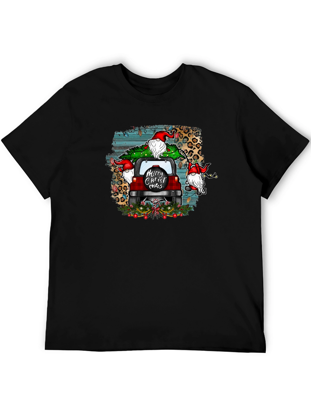 Merry Christ-mas Tee Gnome Red Car Christmas Tree