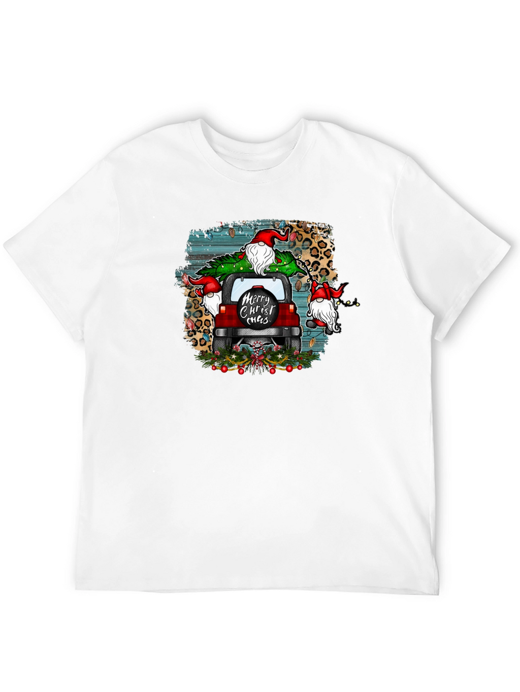Merry Christ-mas Tee Gnome Red Car Christmas Tree