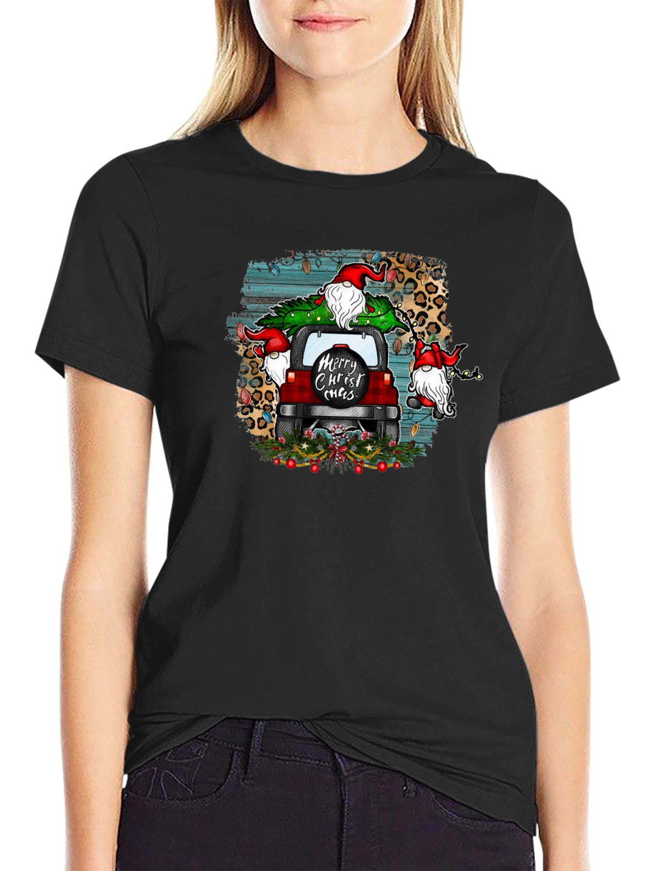 Merry Christ-mas Tee Gnome Red Car Christmas Tree