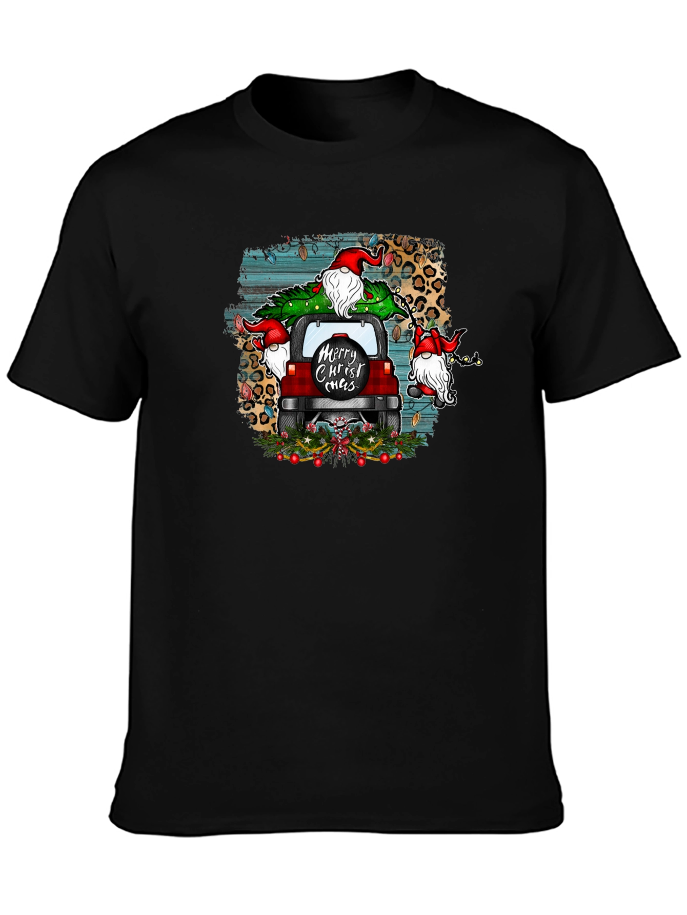 Merry Christ-mas Tee Gnome Red Car Christmas Tree