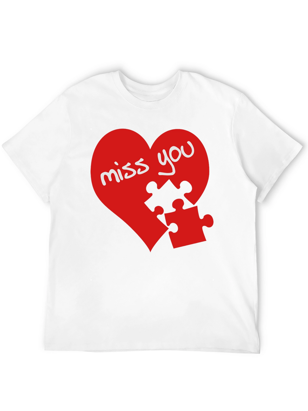 Miss You Heart Puzzle Piece Graphic Black T-Shirt