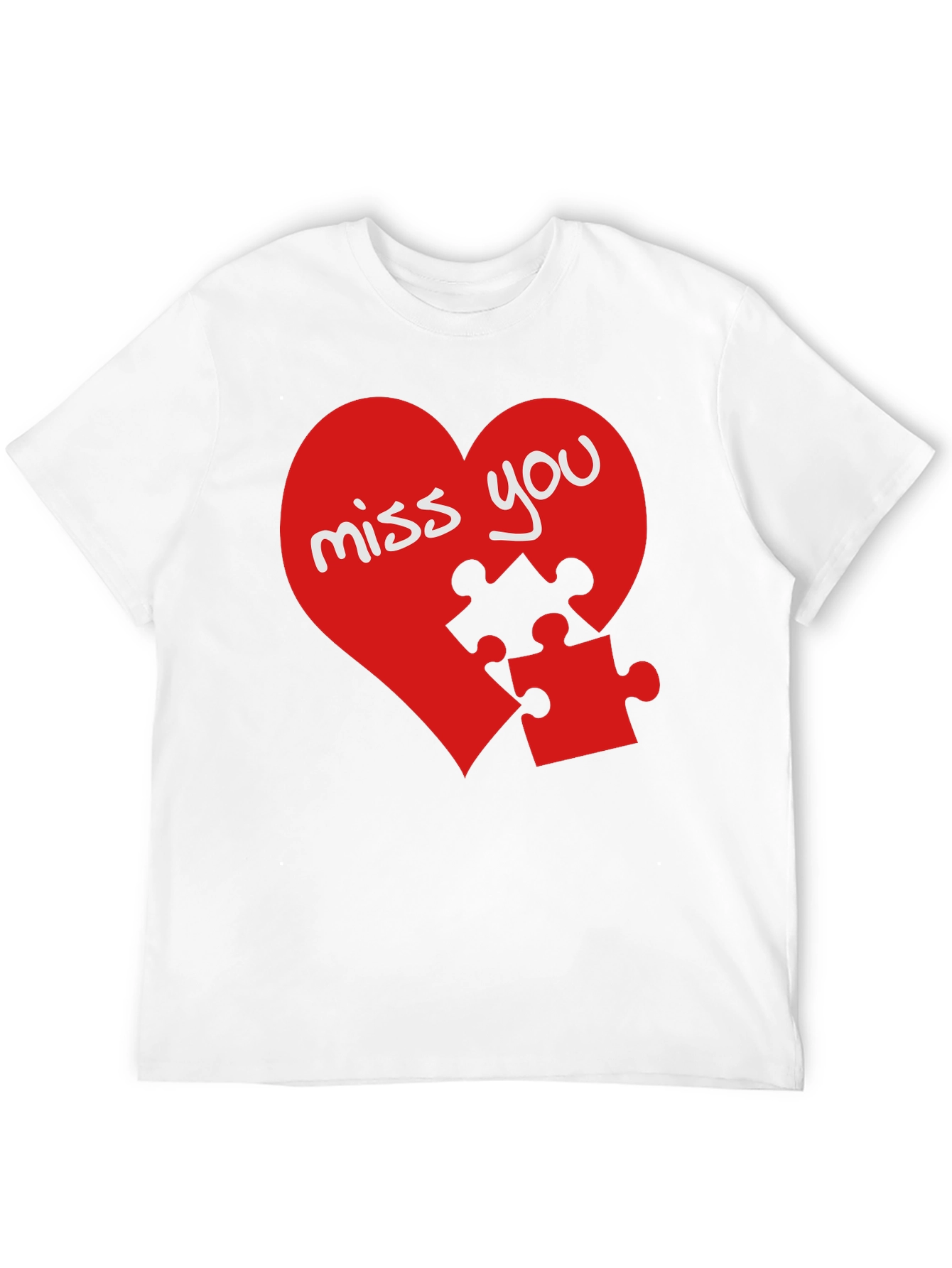 Miss You Heart Puzzle Piece Graphic Black T-Shirt