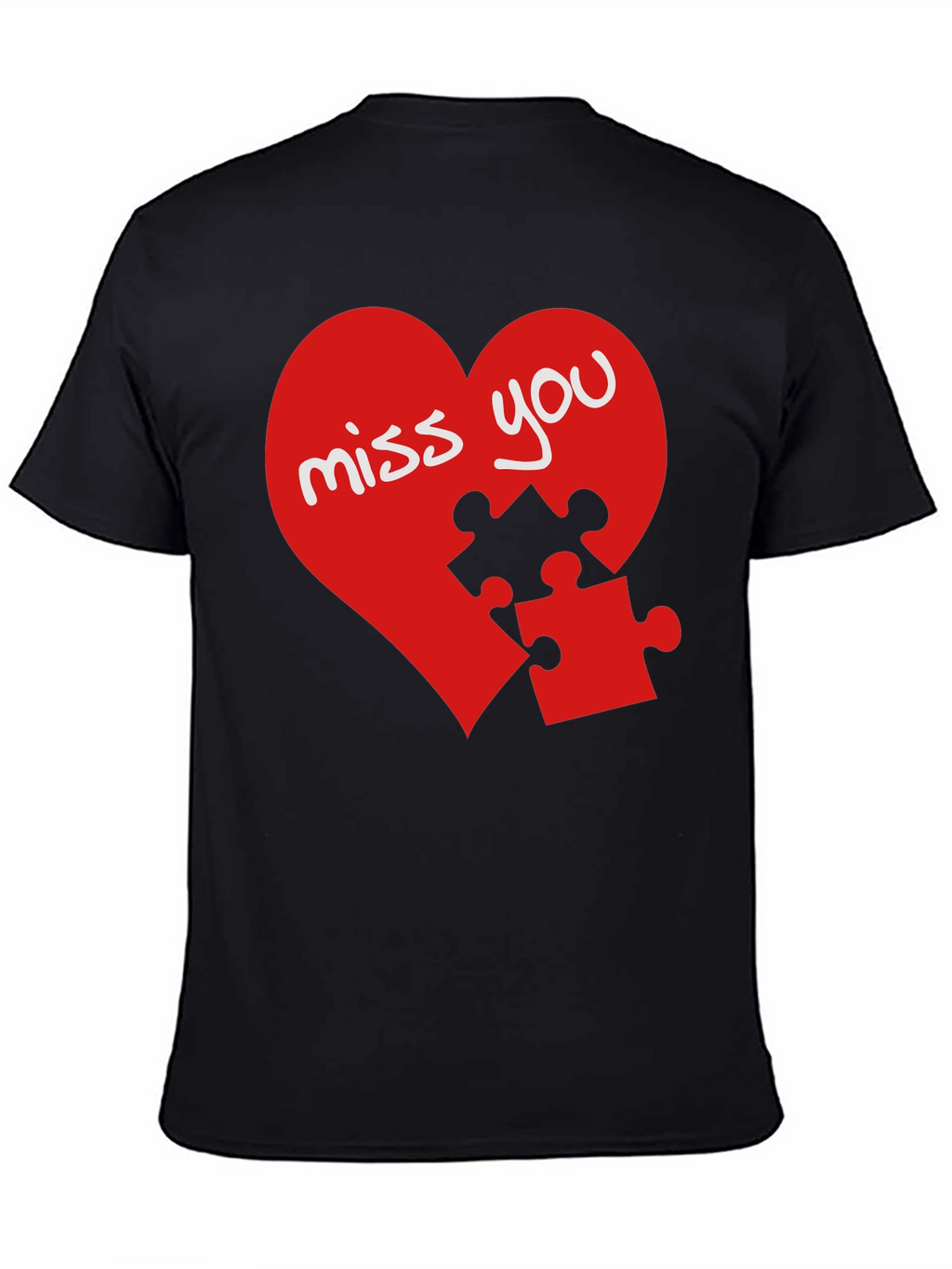Miss You Heart Puzzle Piece Graphic Black T-Shirt