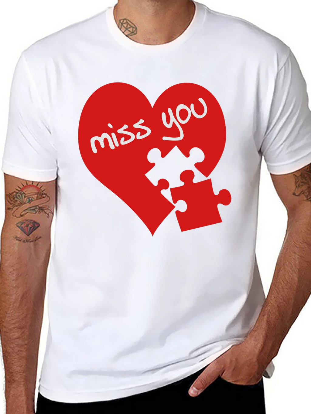 Miss You Heart Puzzle Piece Graphic Black T-Shirt