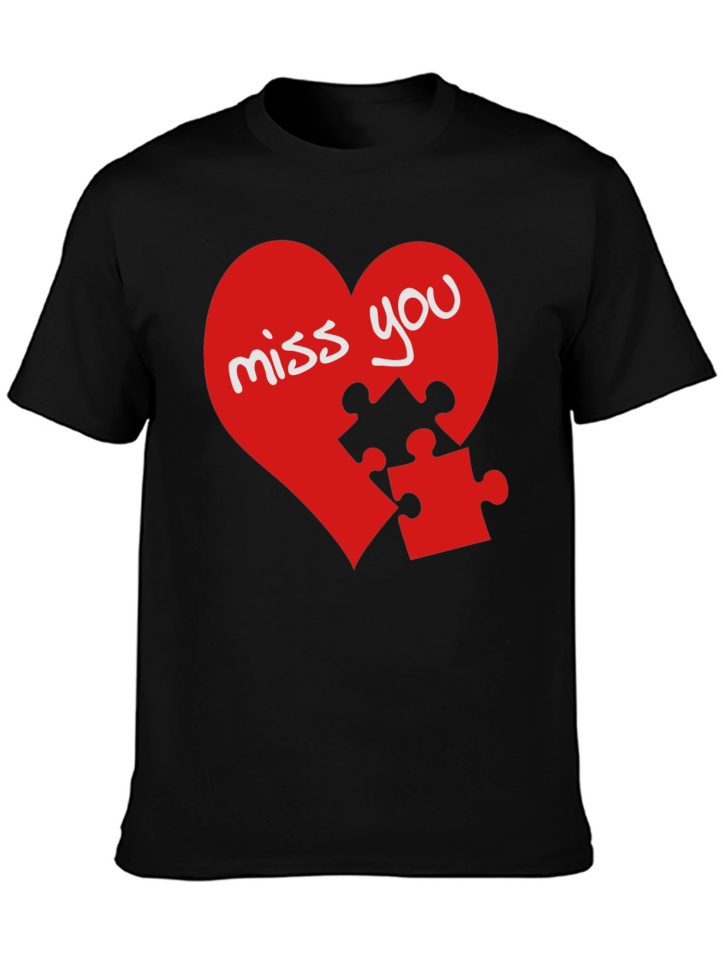 Miss You Heart Puzzle Piece Graphic Black T-Shirt