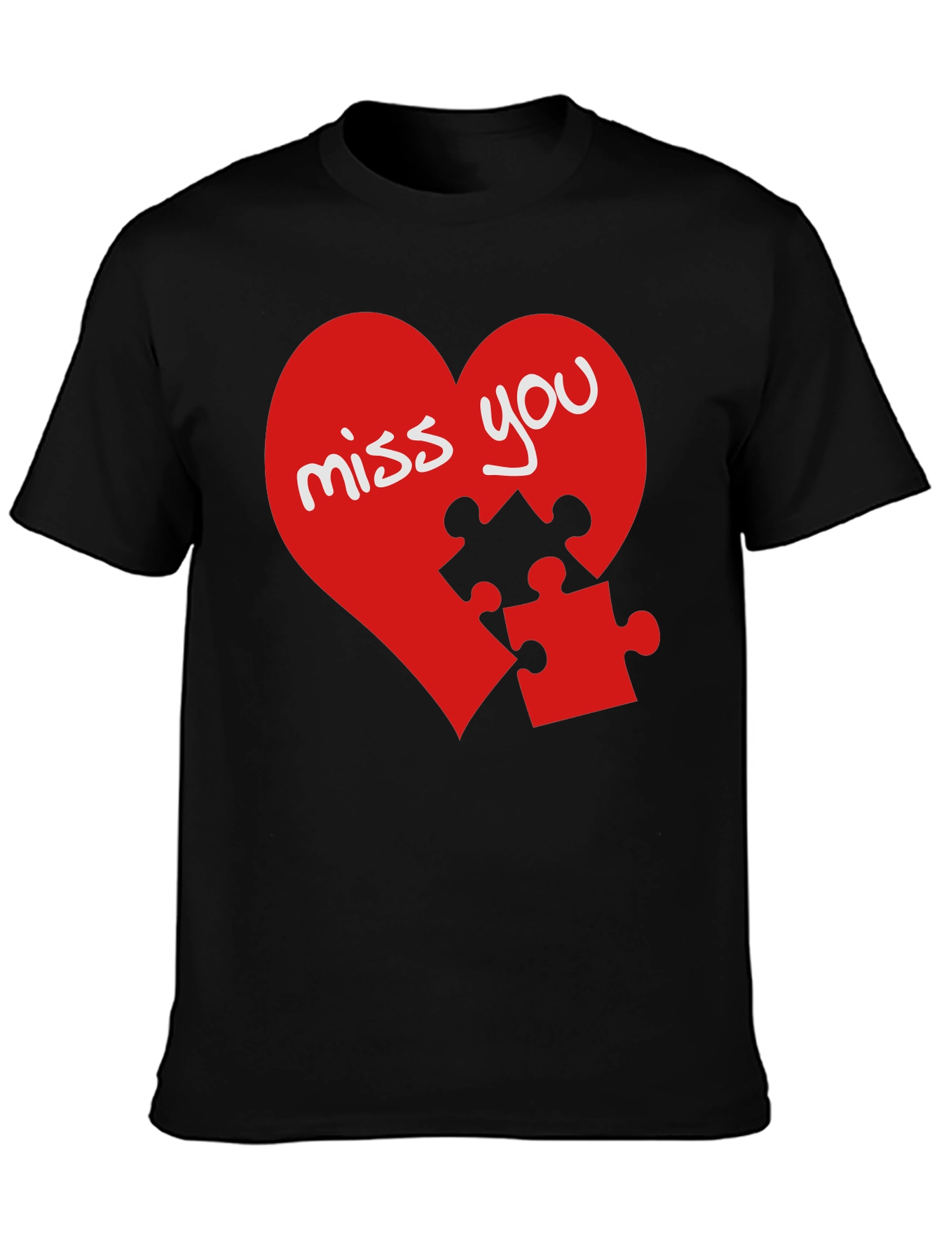 Miss You Heart Puzzle Piece Graphic Black T-Shirt