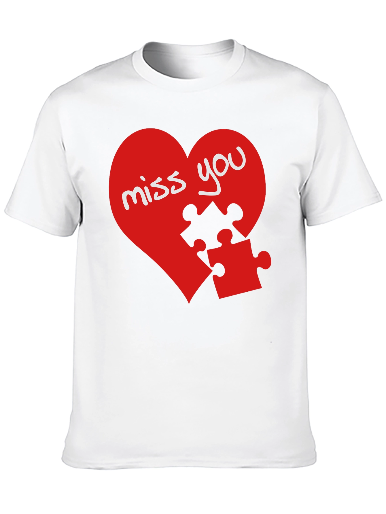 Miss You Heart Puzzle Piece Graphic Black T-Shirt