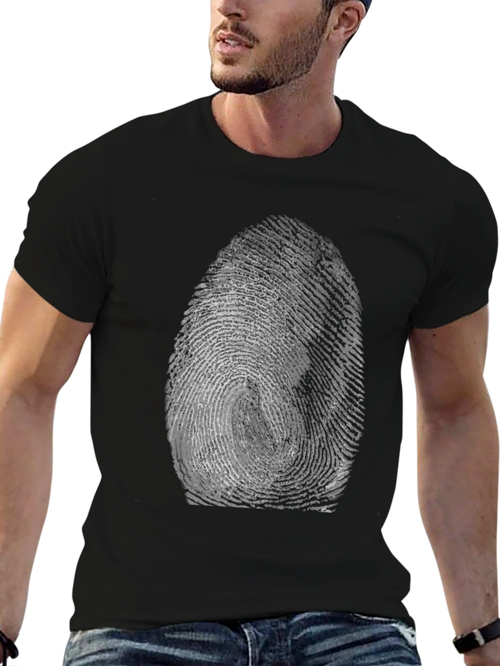 Fingerprint Graphic Tee - Unique Black T-Shirt