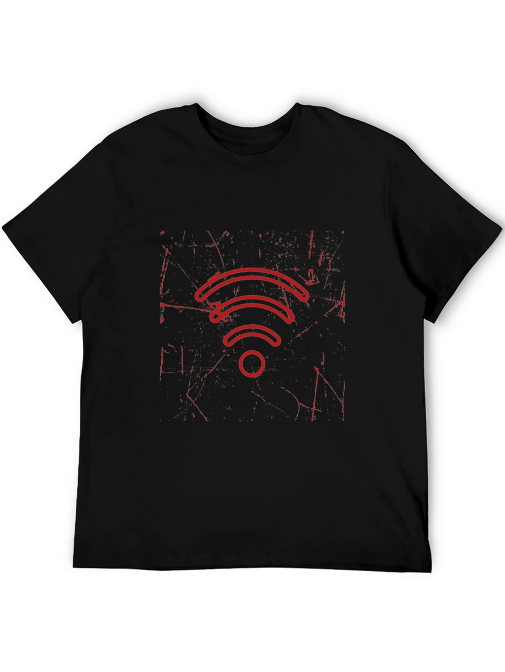 Distressed Red WiFi Symbol Black T-Shirt