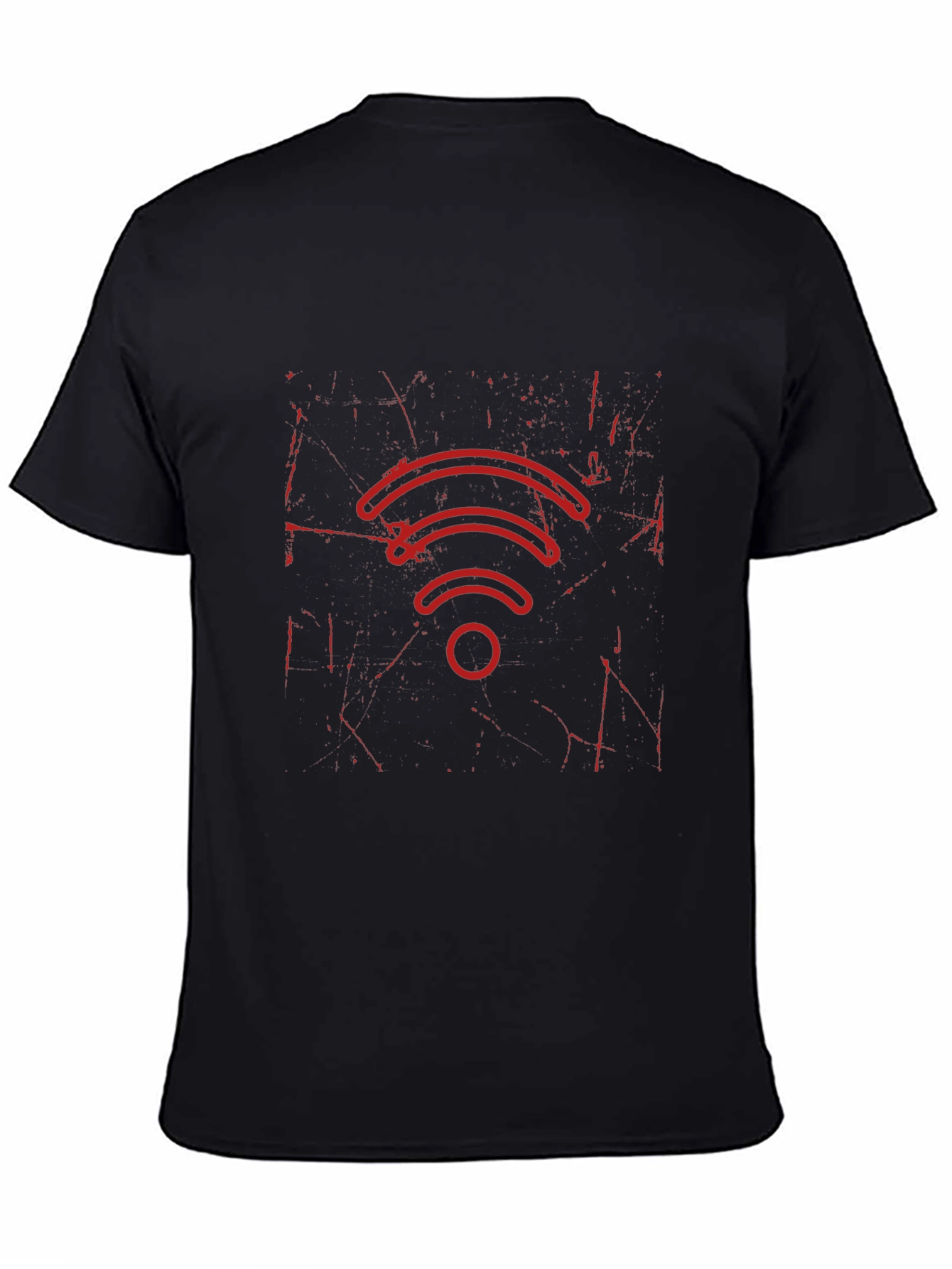 Distressed Red WiFi Symbol Black T-Shirt
