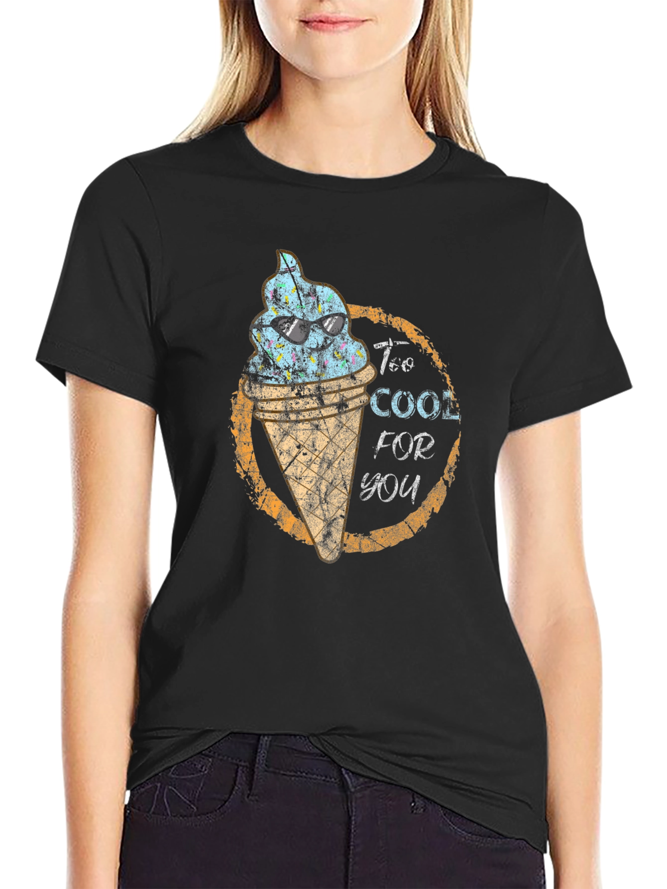 Too Cool For You Ice Cream Graphic Tee - Black