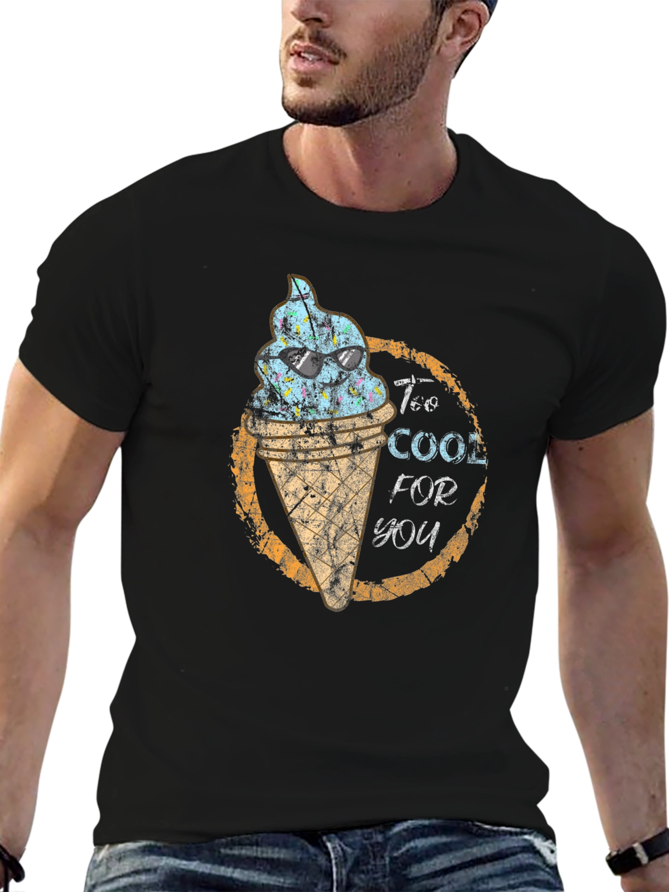 Too Cool For You Ice Cream Graphic Tee - Black