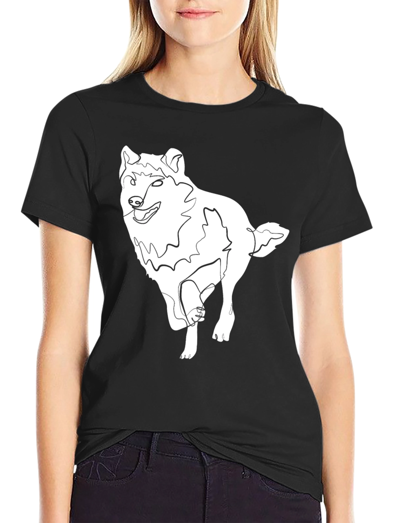 Abstract Wolf Graphic Tee - Black Cotton T-Shirt