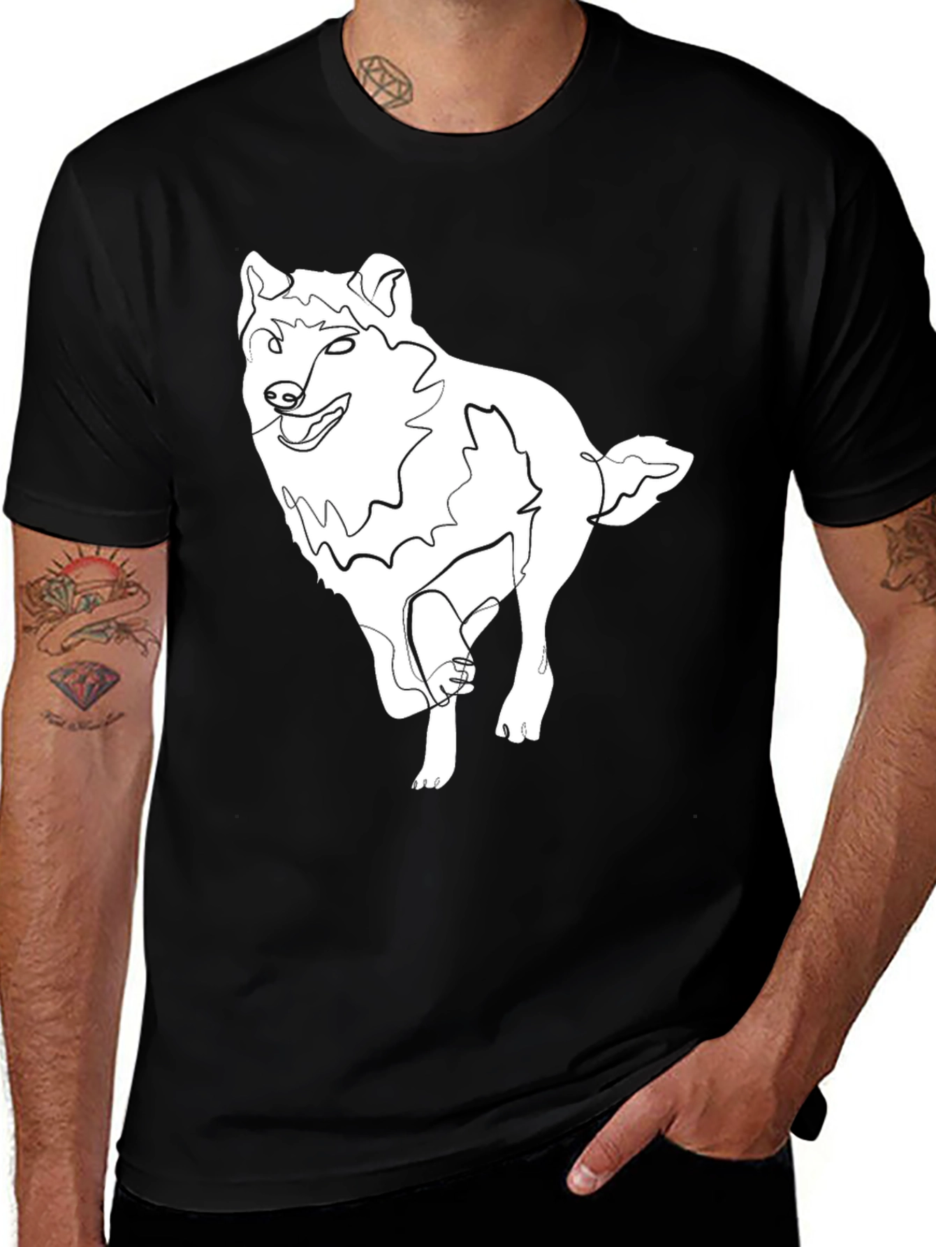 Abstract Wolf Graphic Tee - Black Cotton T-Shirt