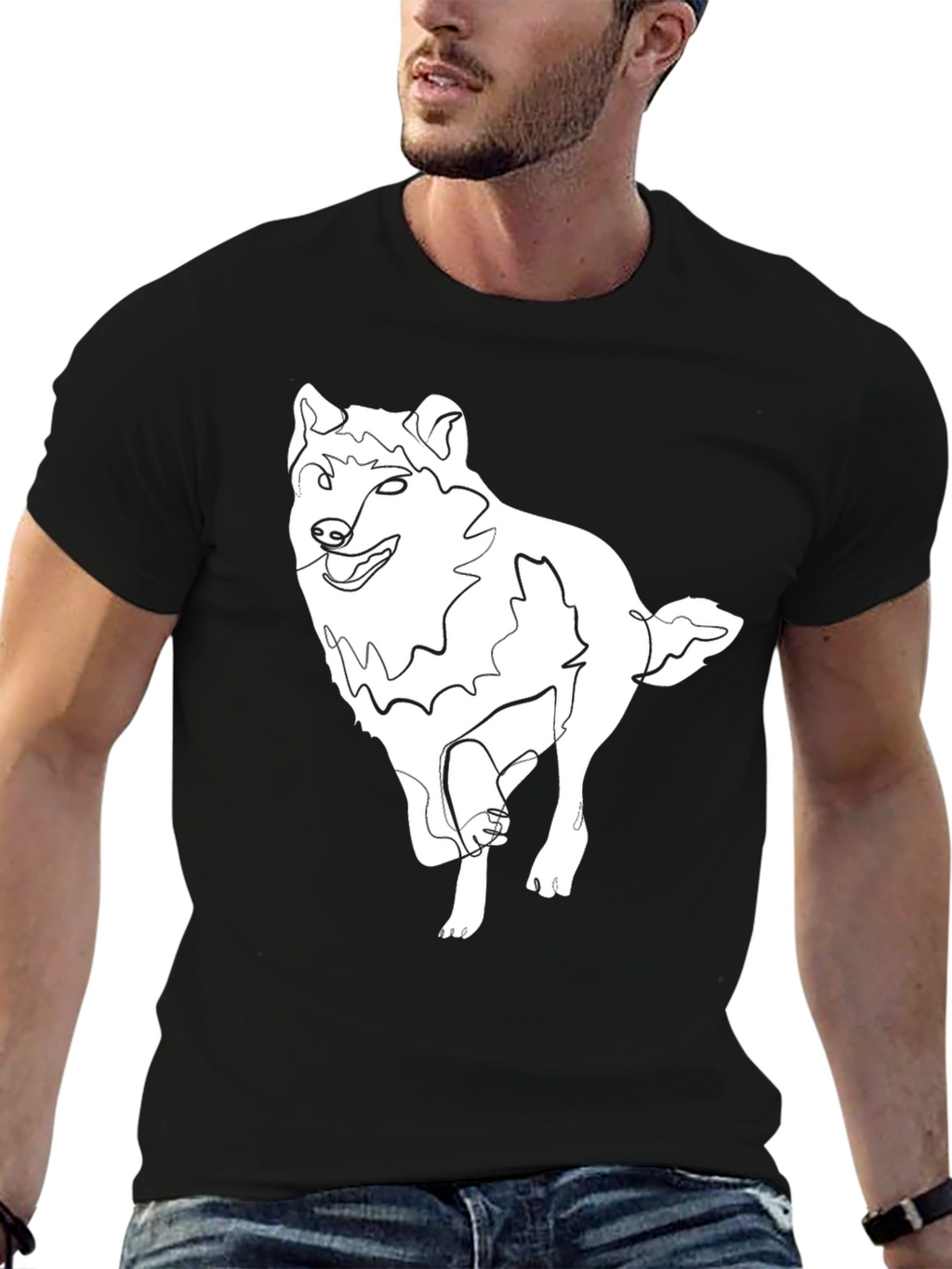 Abstract Wolf Graphic Tee - Black Cotton T-Shirt
