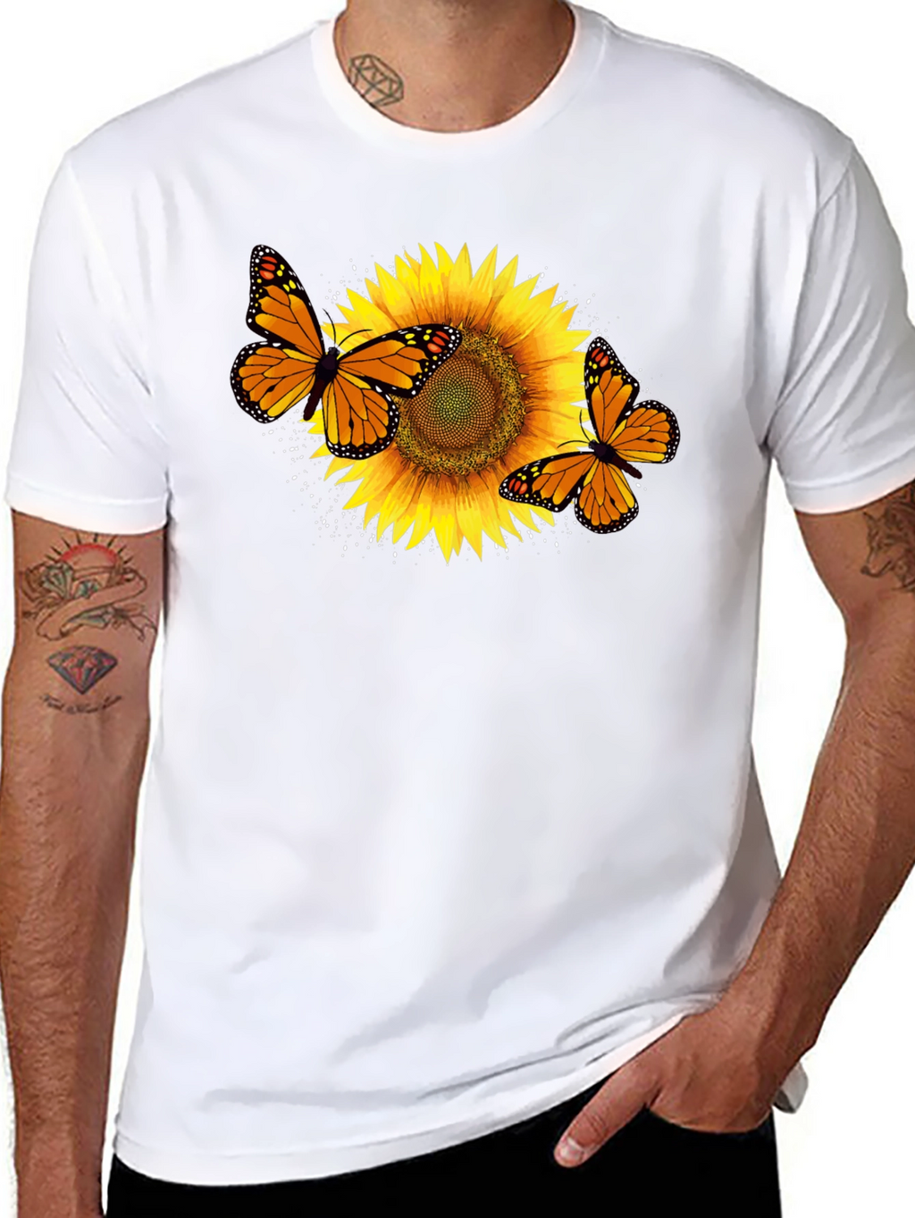 Sunflower & Butterfly Graphic Black T-Shirt