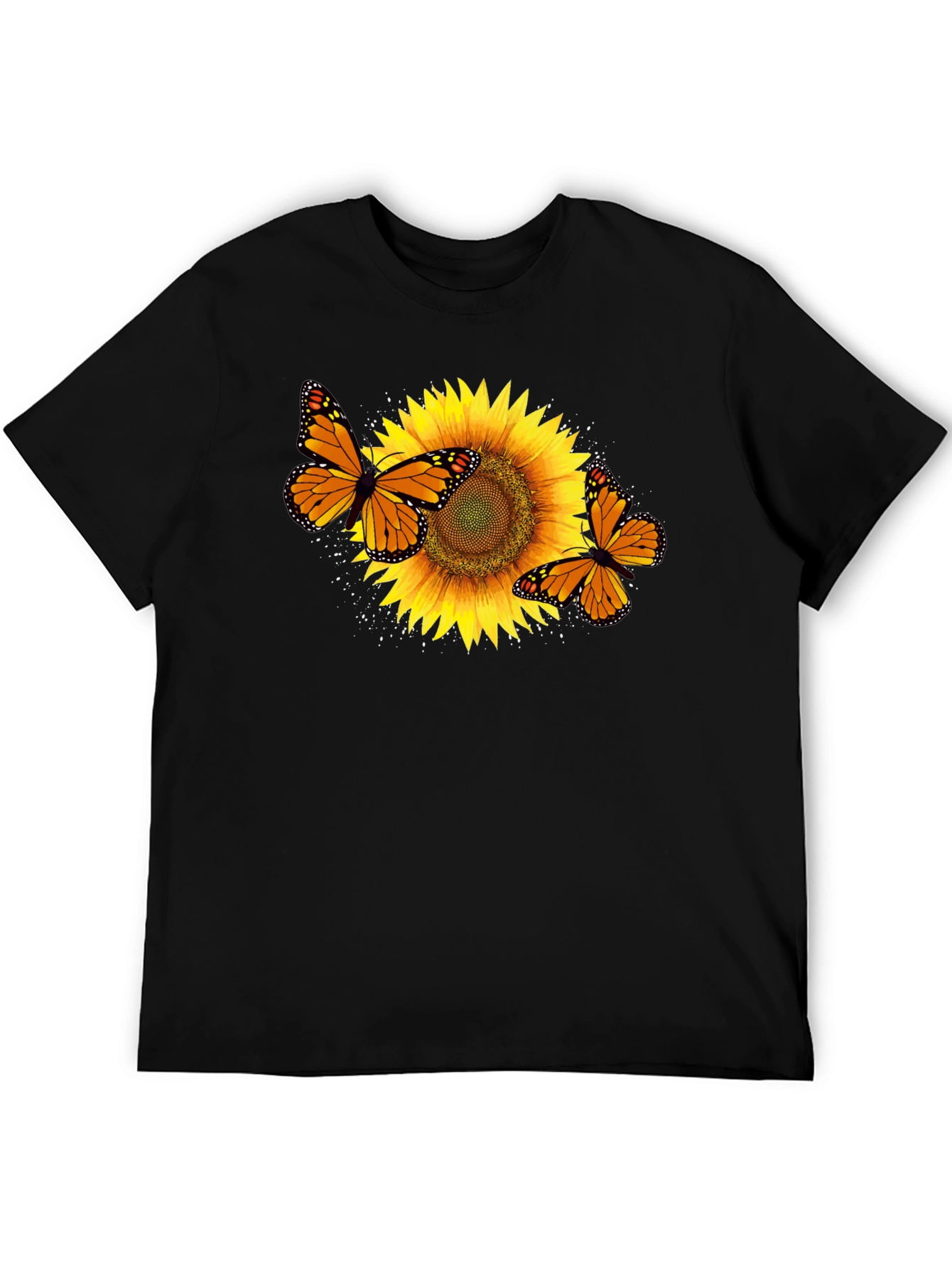 Sunflower & Butterfly Graphic Black T-Shirt