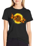 Sunflower & Butterfly Graphic Black T-Shirt