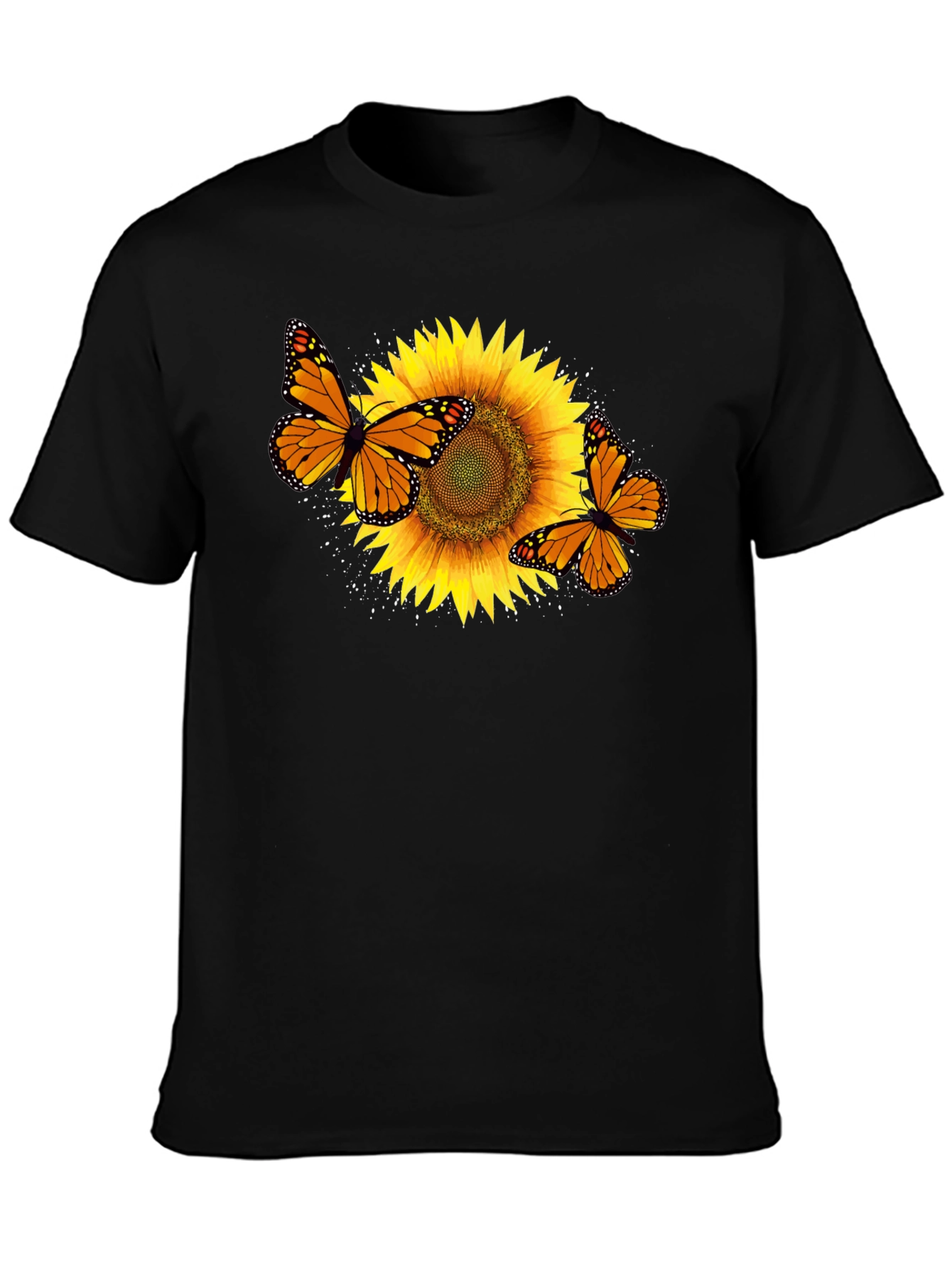 Sunflower & Butterfly Graphic Black T-Shirt