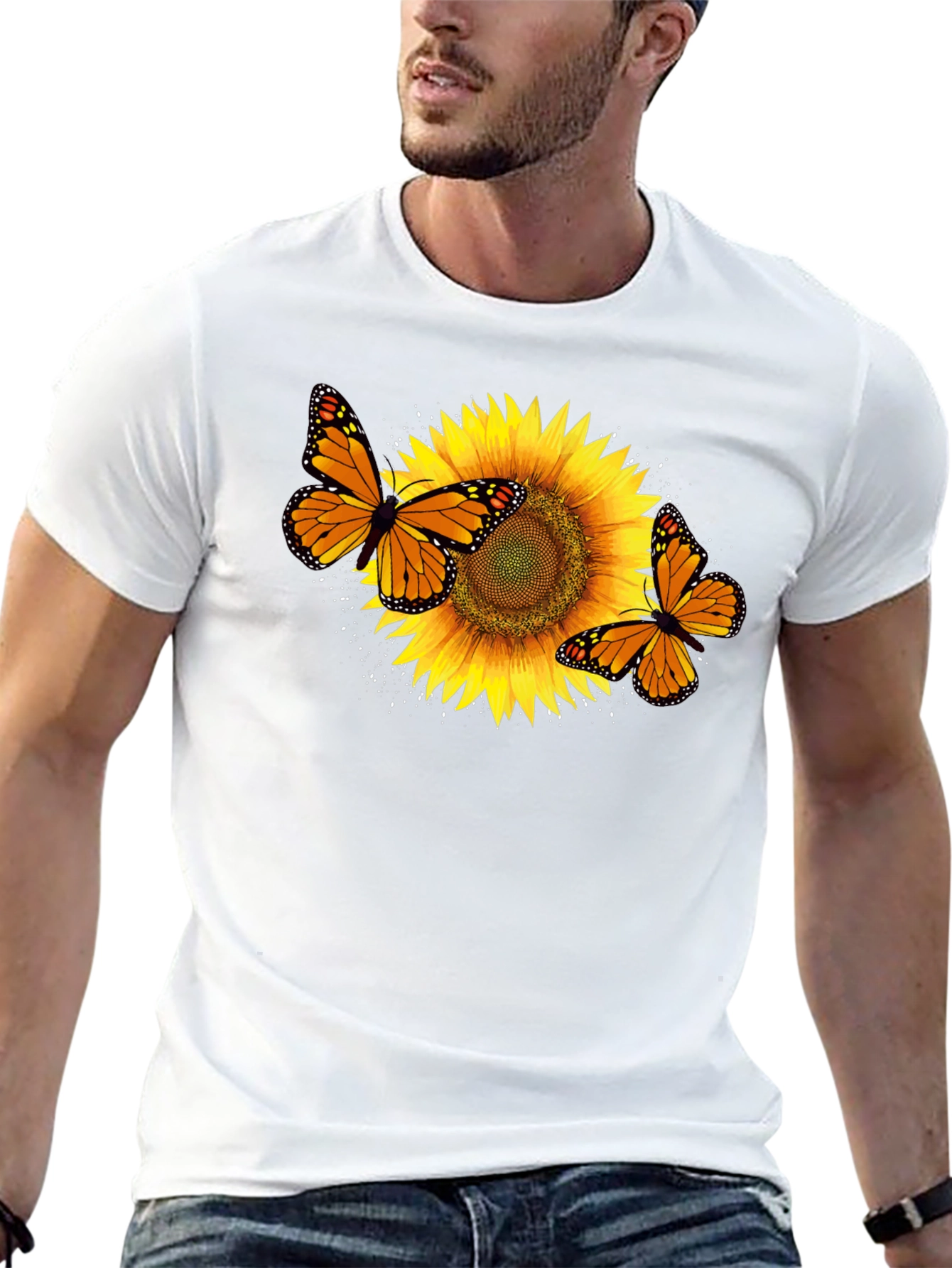 Sunflower & Butterfly Graphic Black T-Shirt