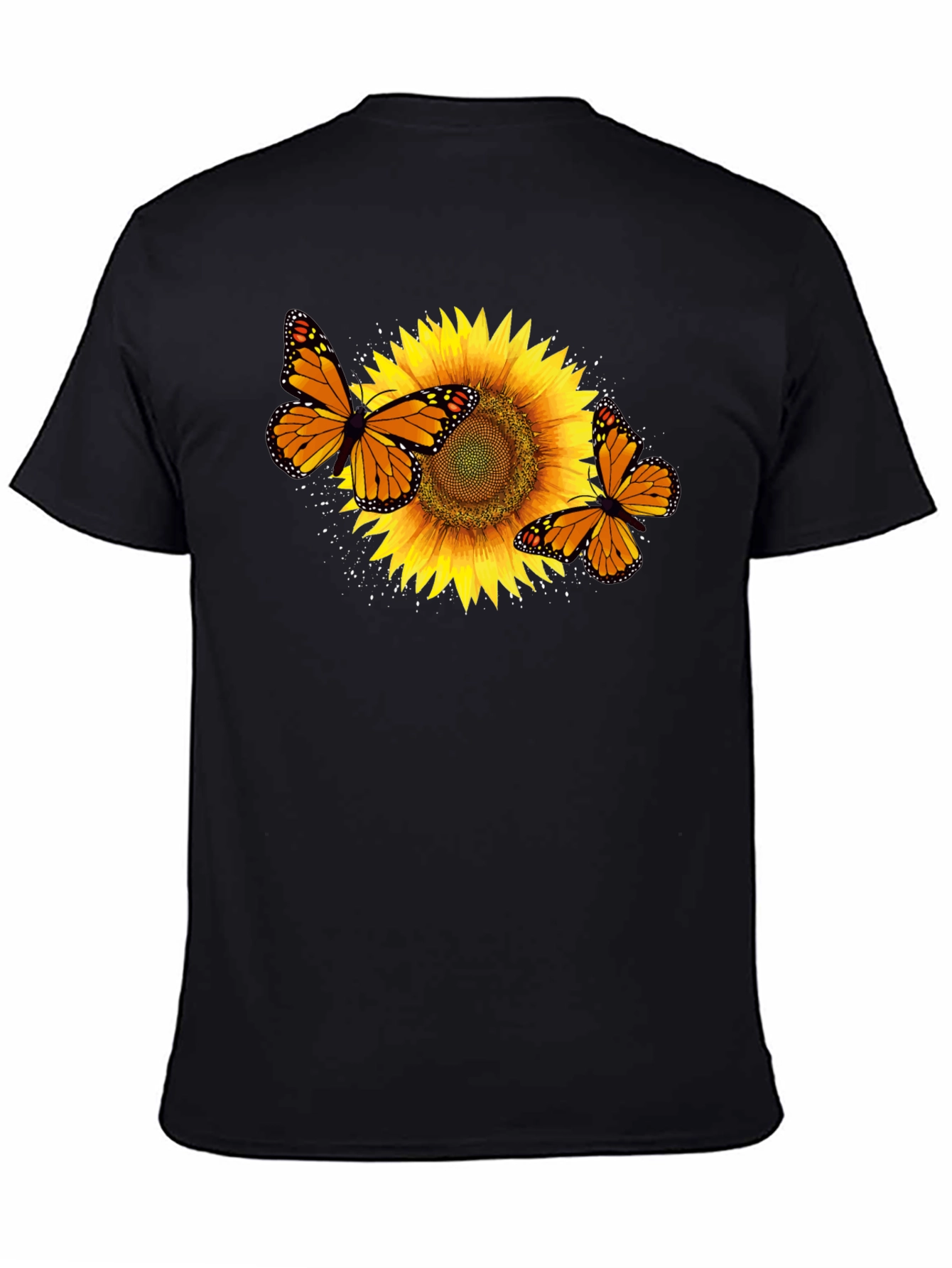 Sunflower & Butterfly Graphic Black T-Shirt