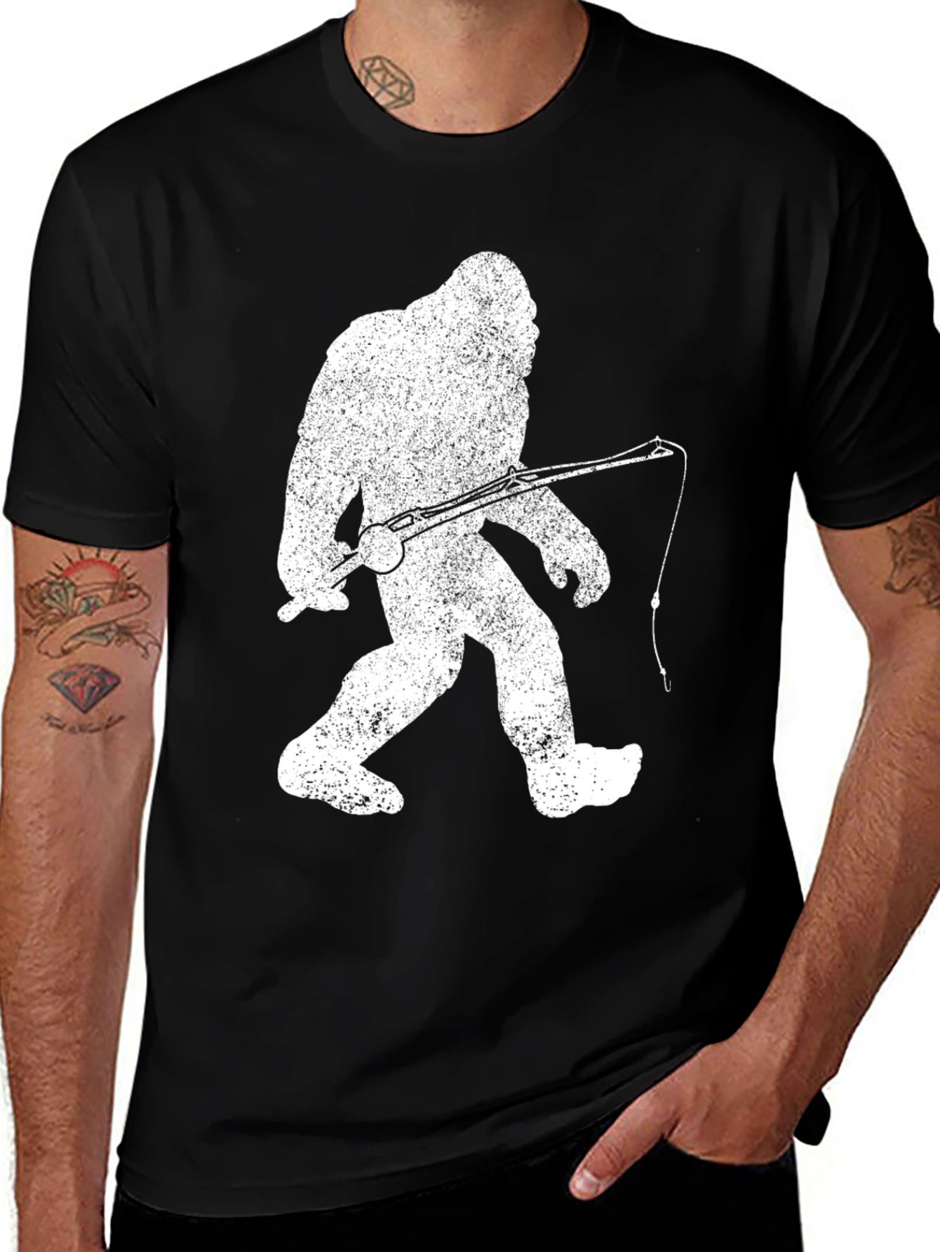 Bigfoot Fishing Graphic T-Shirt