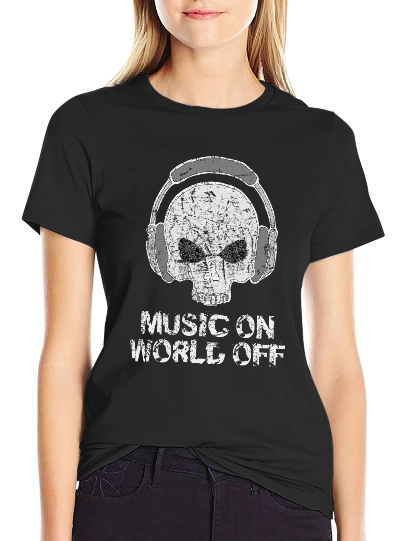 Music On World Off Skull Graphic Tee