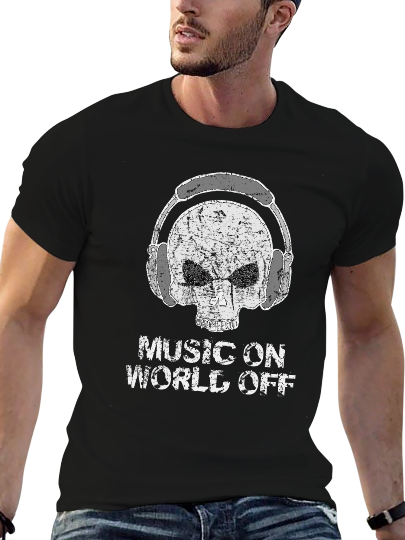 Music On World Off Skull Graphic Tee