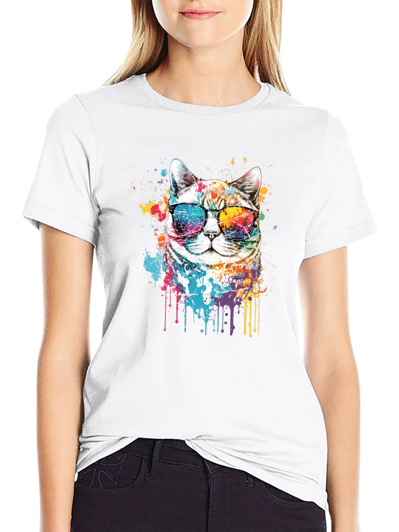 Cool Cat T-Shirt: Splash Art Kitten Tee