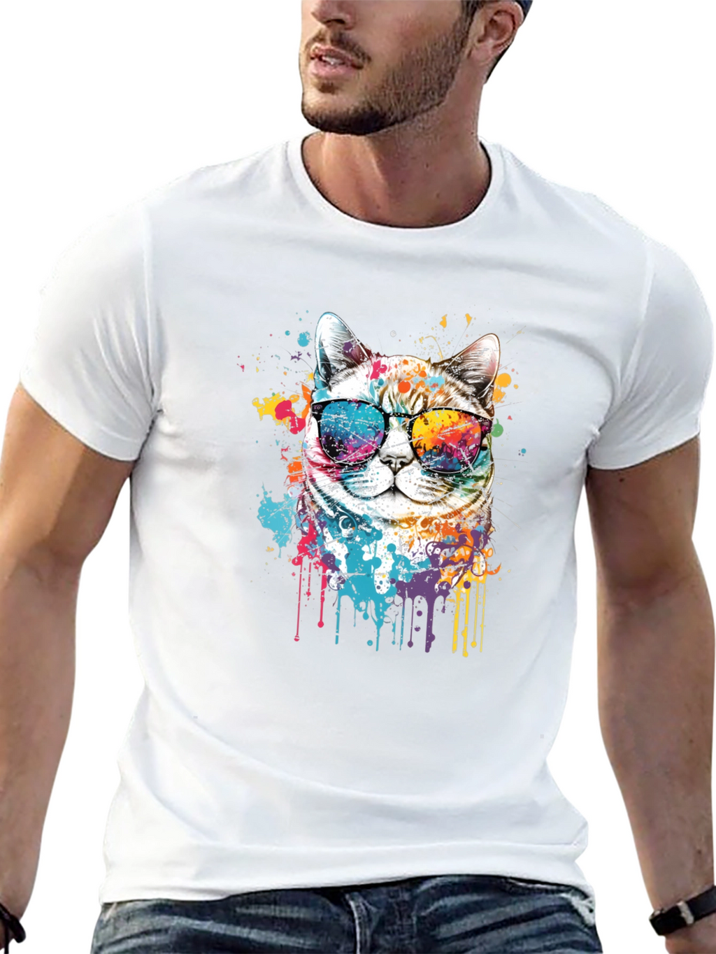 Cool Cat T-Shirt: Splash Art Kitten Tee