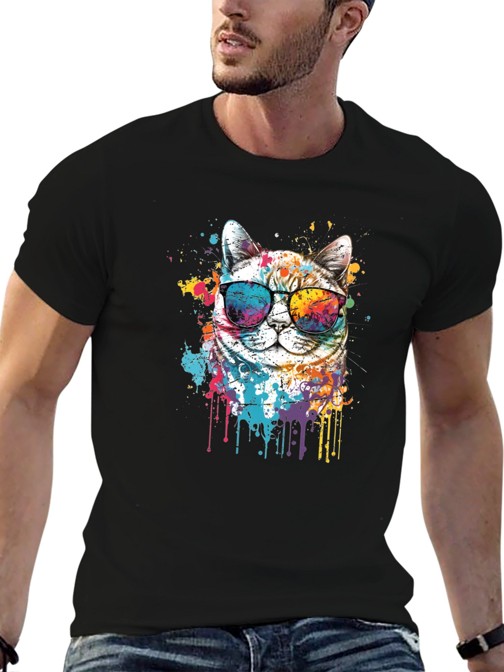 Cool Cat T-Shirt: Splash Art Kitten Tee