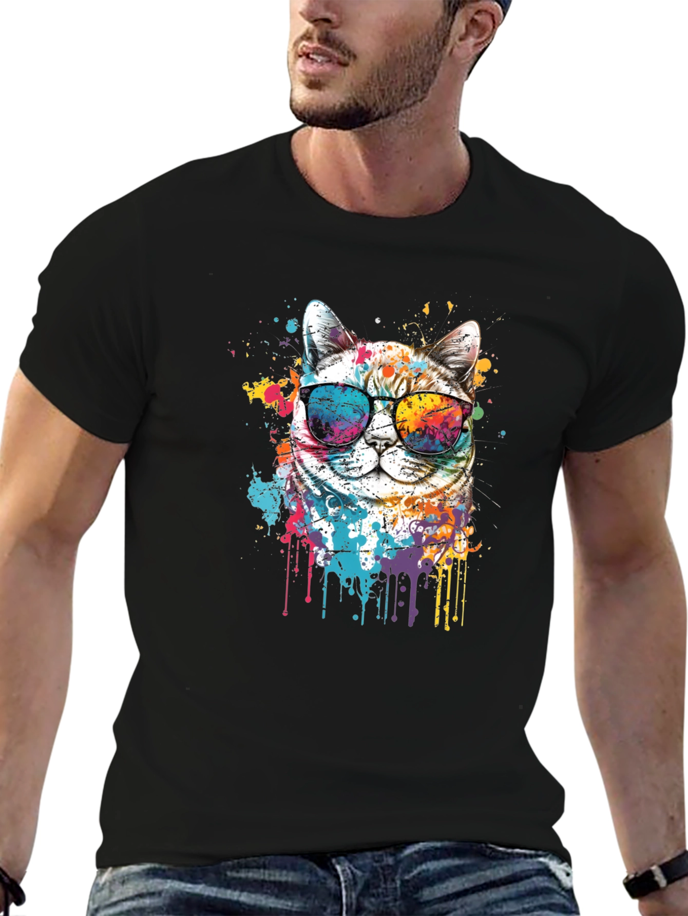 Cool Cat T-Shirt: Splash Art Kitten Tee