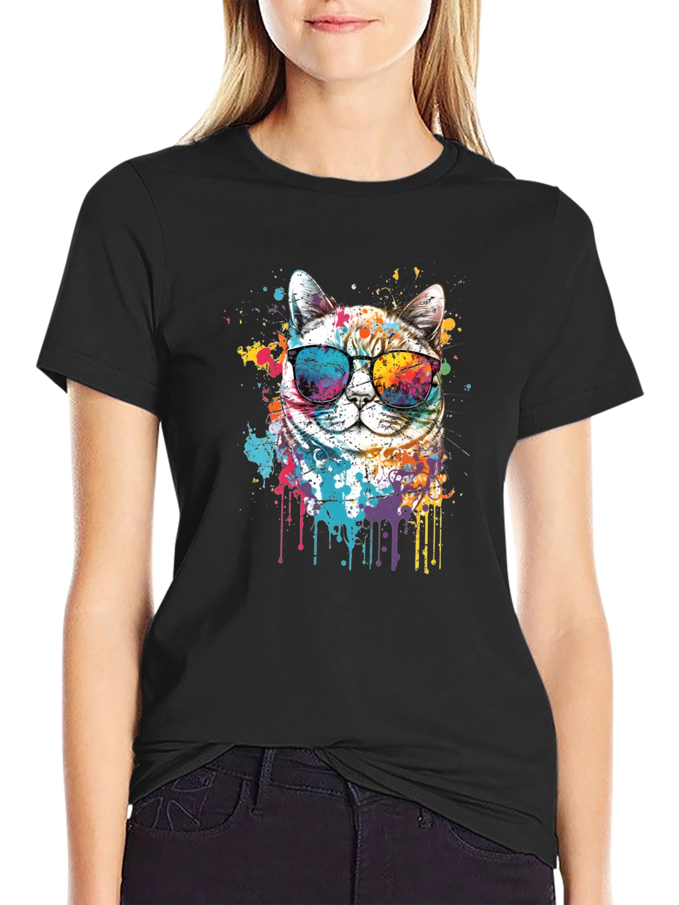 Cool Cat T-Shirt: Splash Art Kitten Tee