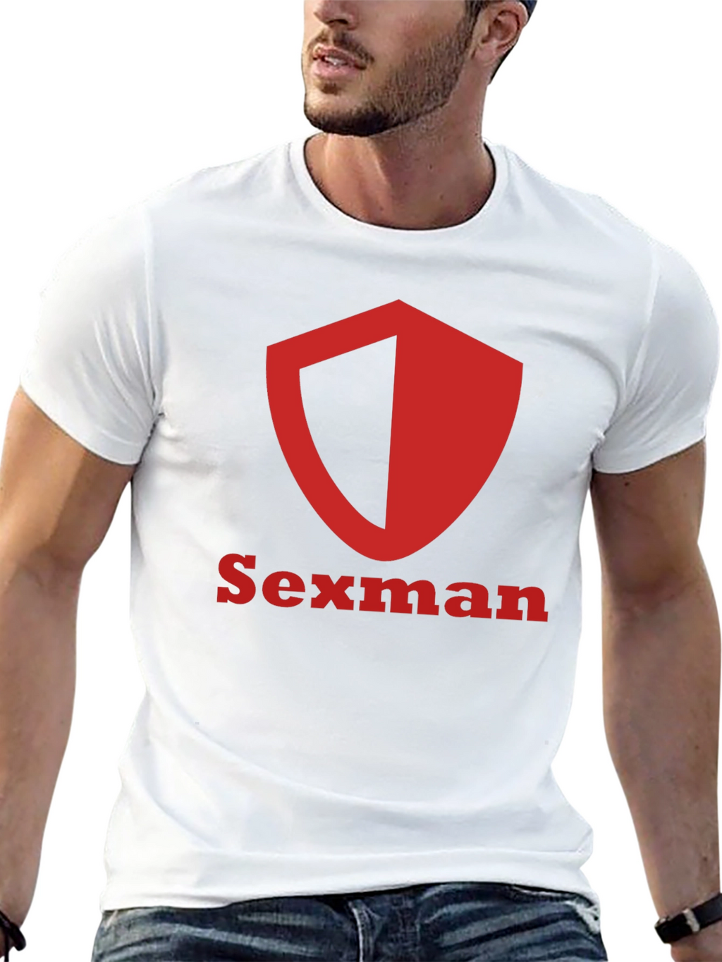 Sexman Graphic T-Shirt - Bold Red Shield Logo Tee
