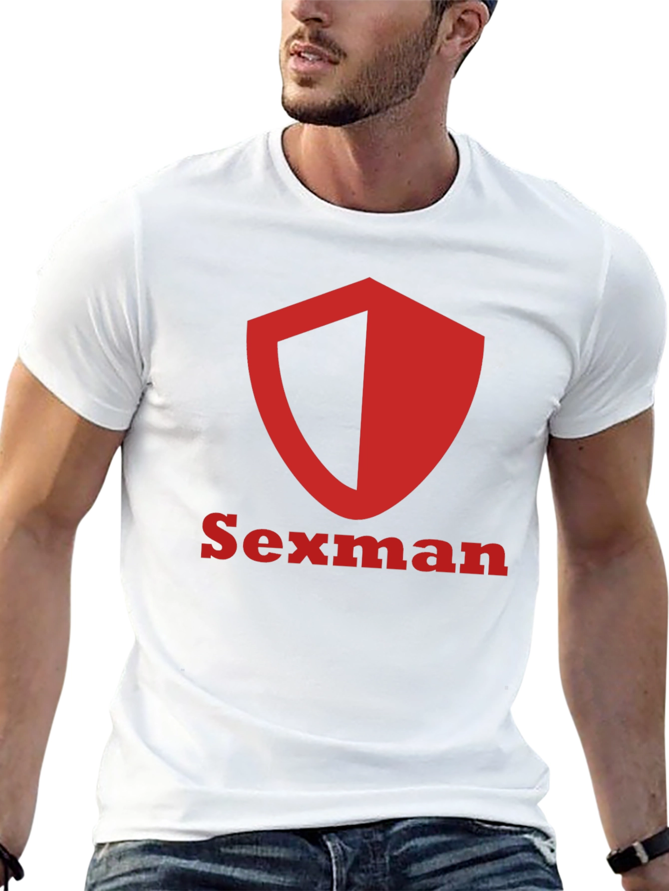 Sexman Graphic T-Shirt - Bold Red Shield Logo Tee