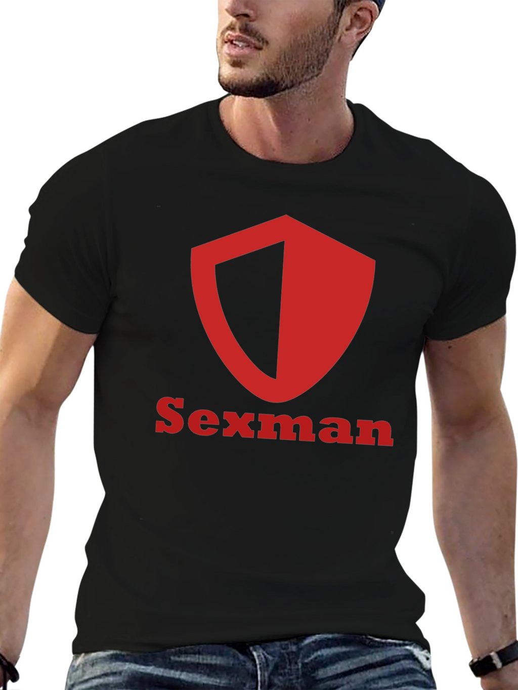 Sexman Graphic T-Shirt - Bold Red Shield Logo Tee