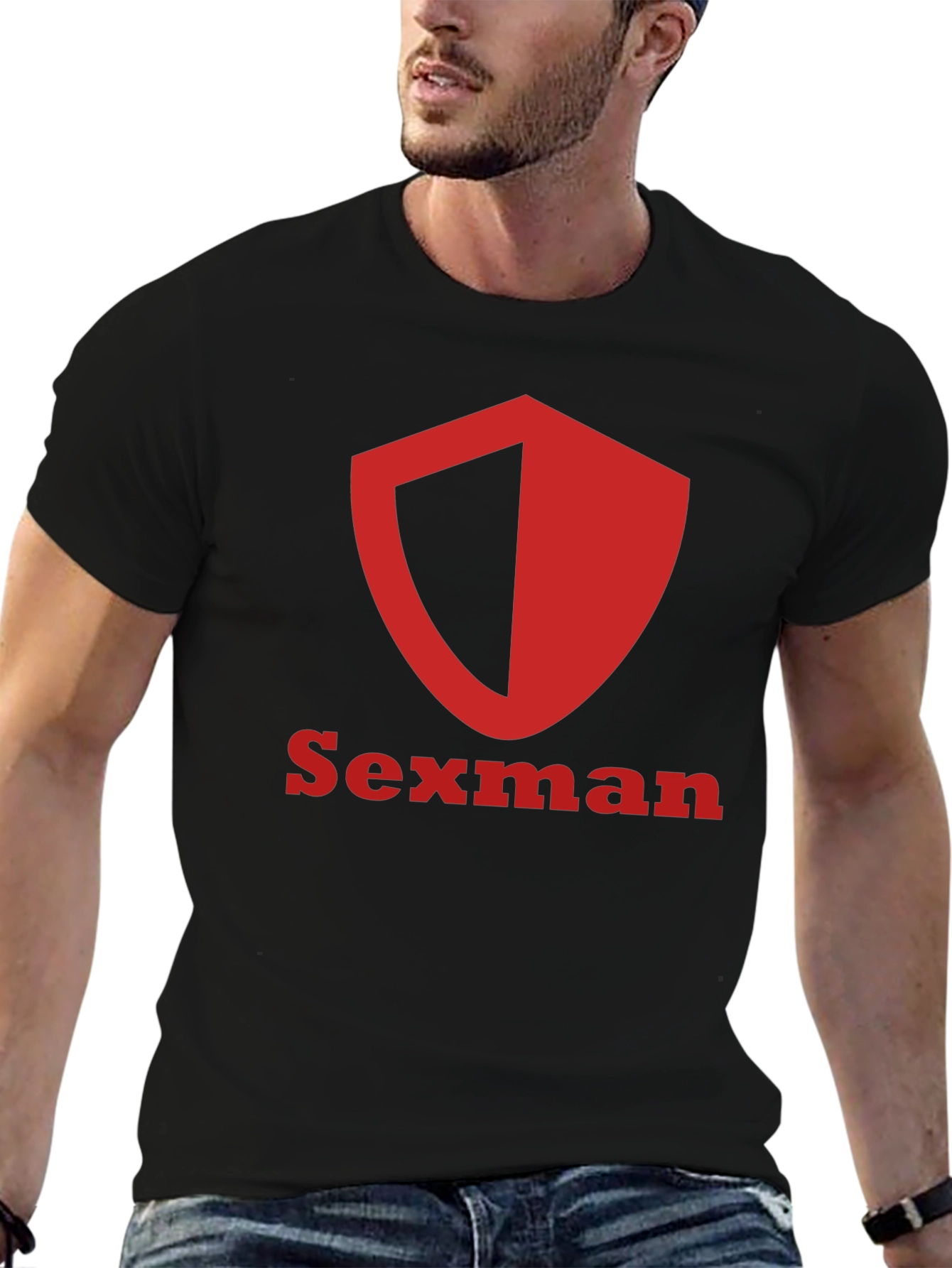 Sexman Graphic T-Shirt - Bold Red Shield Logo Tee
