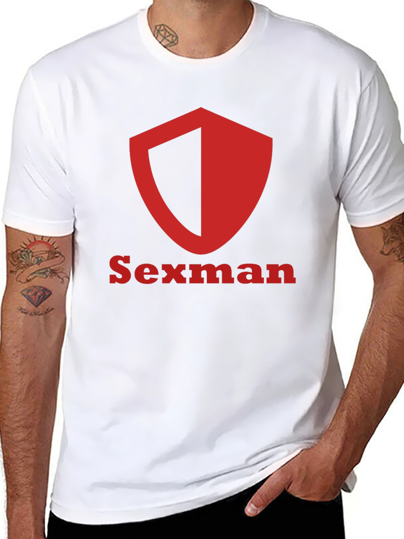 Sexman Graphic T-Shirt - Bold Red Shield Logo Tee