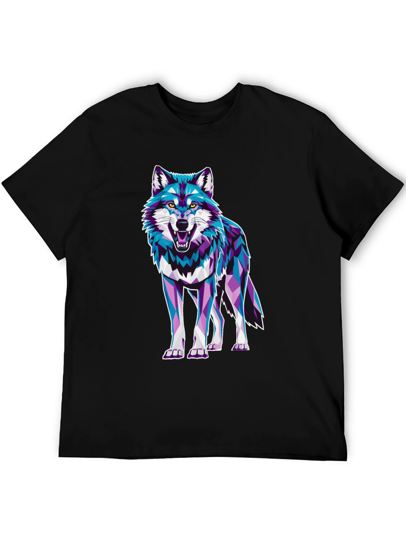 Geometric Wolf Graphic Print Tee - Cool Animal Design
