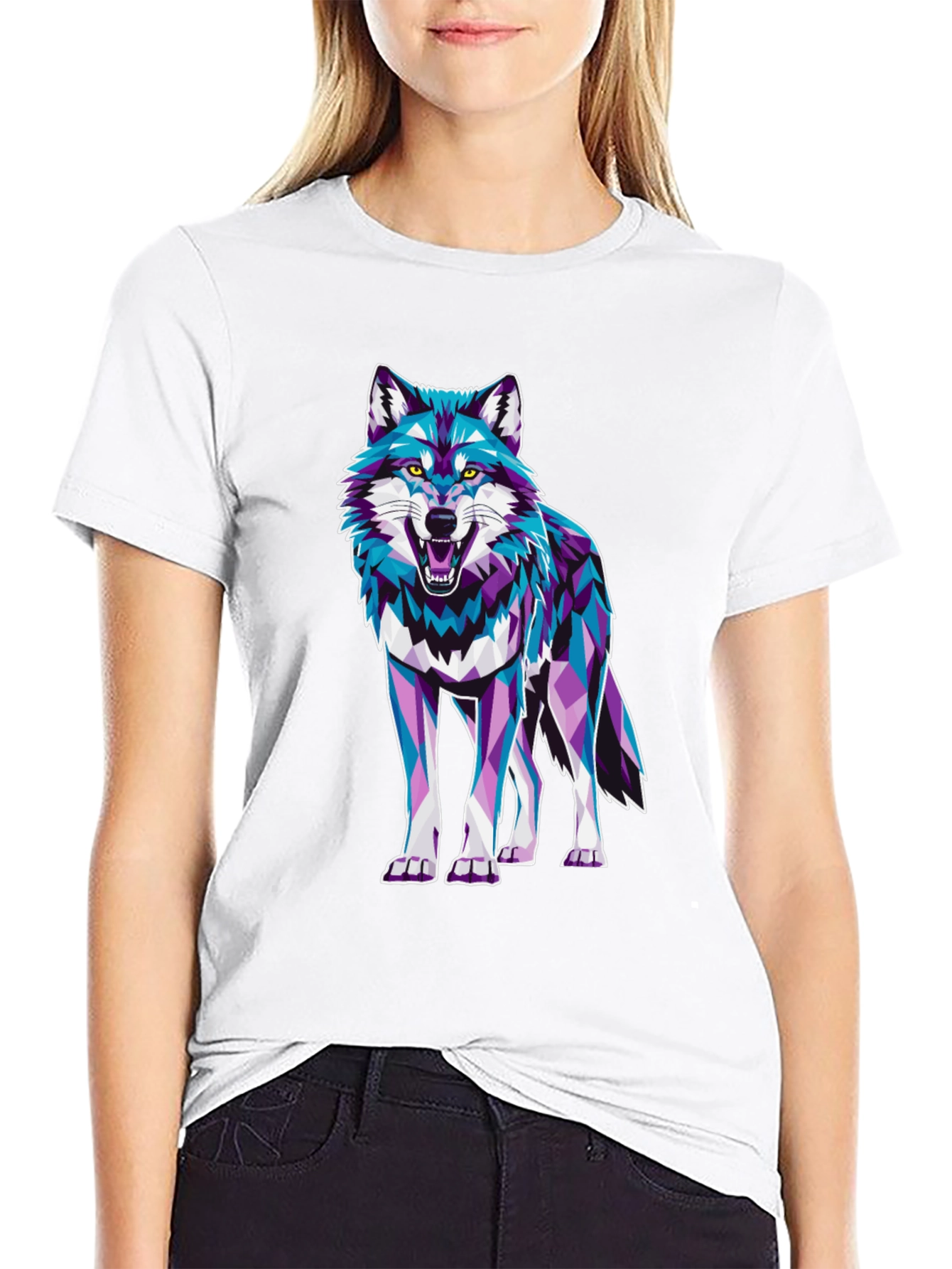 Geometric Wolf Graphic Print Tee - Cool Animal Design