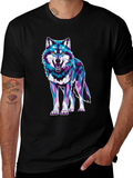 Geometric Wolf Graphic Print Tee - Cool Animal Design