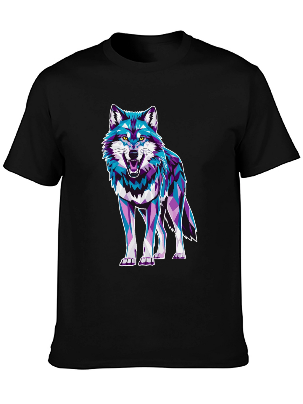 Geometric Wolf Graphic Print Tee - Cool Animal Design