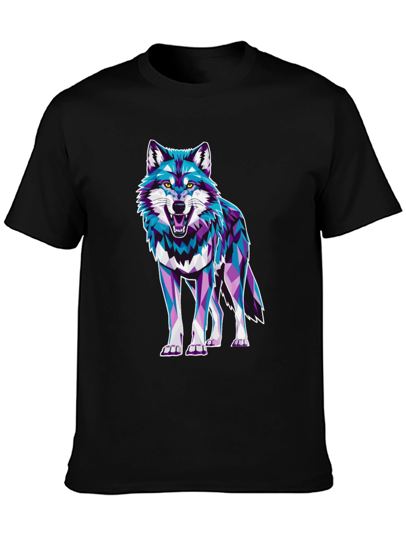 Geometric Wolf Graphic Print Tee - Cool Animal Design