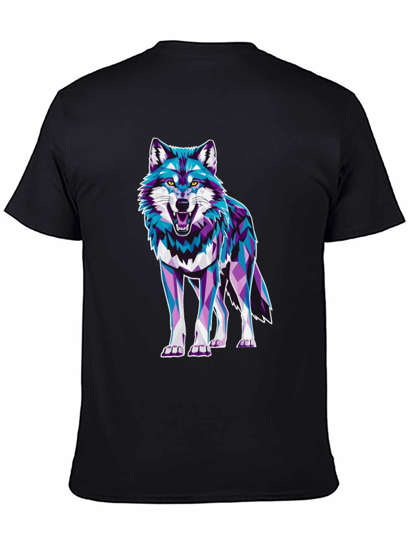 Geometric Wolf Graphic Print Tee - Cool Animal Design
