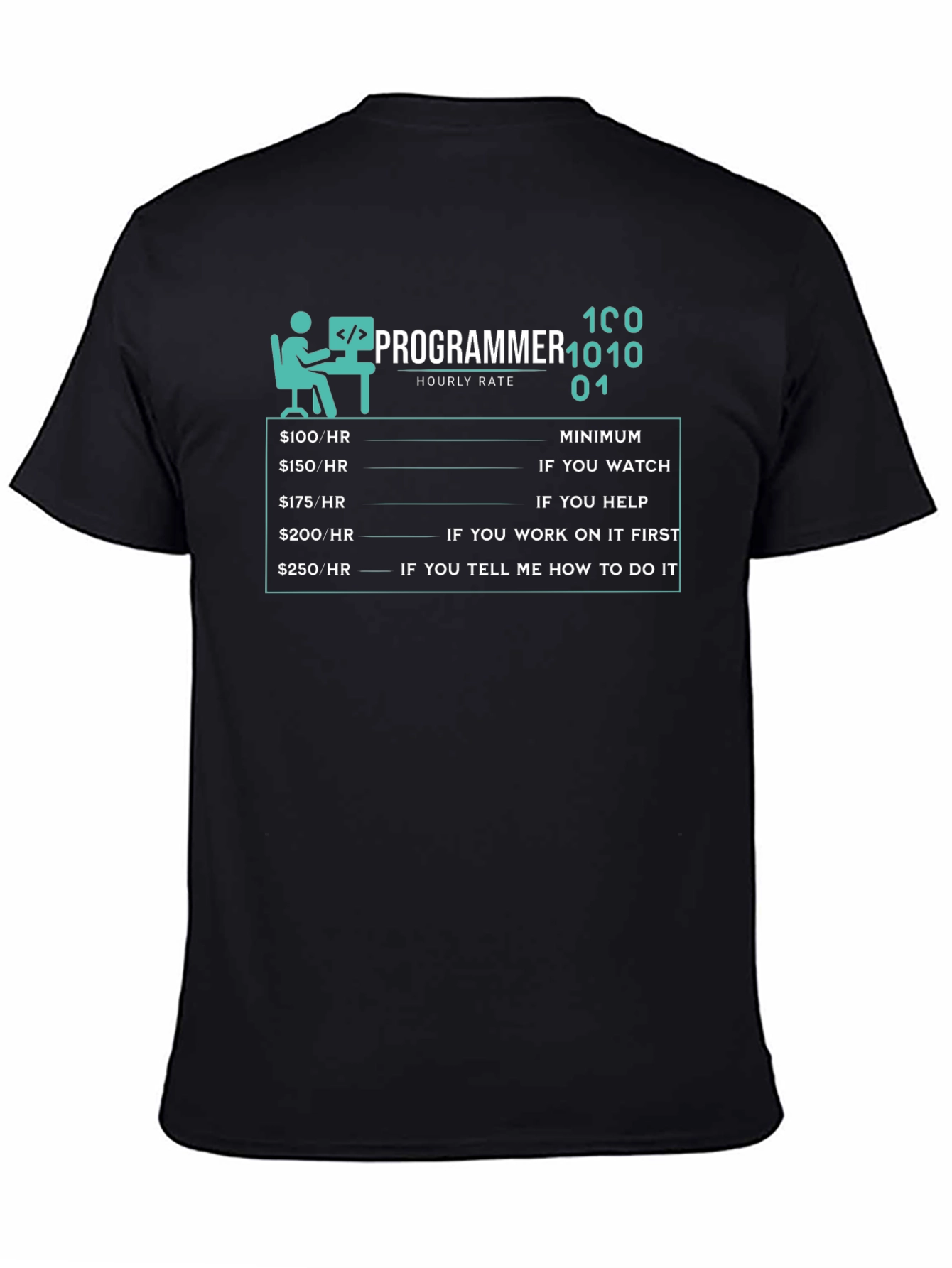 Programmer Hourly Rate Funny Black T-Shirt